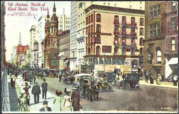 A postcard depicting Fifth Avenue in 1909