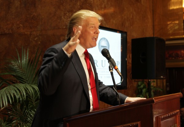 Donald Trump at the launch of Trump International Realty in 2012 (Credit: Zachary Kussin for The Real Deal)