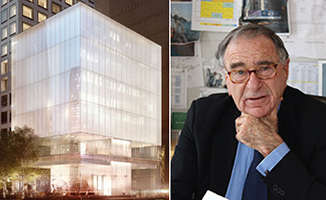 From left: A rendering of the Park Avenue Cube and Harry Macklowe