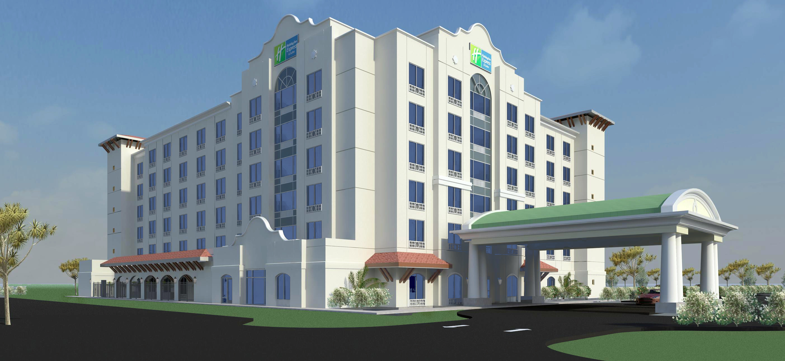 Rendering of Holiday Inn Express &amp; Suites near Aventura (Credit: DLW Architects)