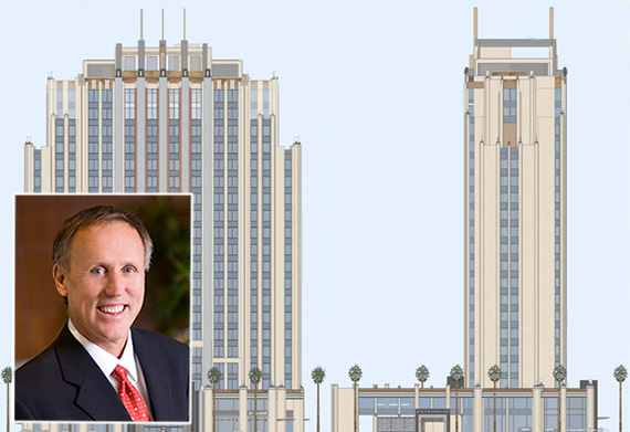 Olson CEO Robert Olson and renderings of the hotel at 6409 West Sunset Boulevard