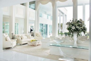 Living room with 25-foot ceilings