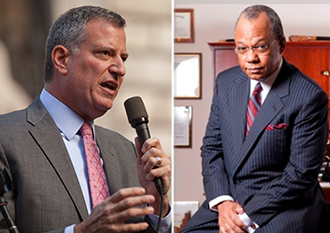 From left: Bill de Blasio and Calvin Butts