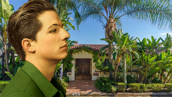 Charlie Puth and the house he is selling at 6640 Whitley Terrace (via Charlieputh.com and Shooting LA)