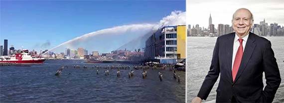 From left: A fireboat battling flames at the CitiStorage building on January 31 (credit: YouTube) and Norman Brodsky