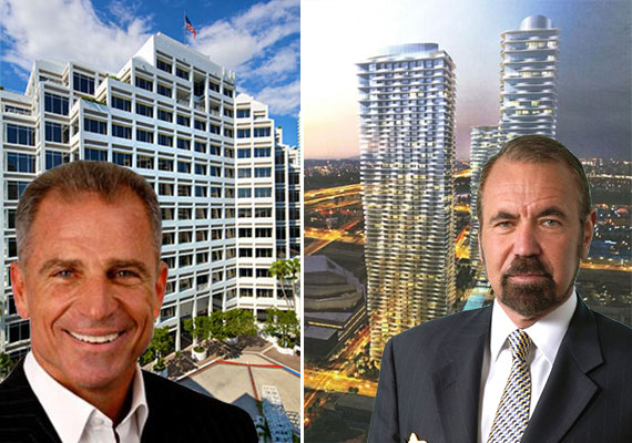 Left, Courvoisier Centre and a rendering of Auberge Residences &amp; Spa Miami (Inset, from left, James Heistand and Jorge Perez)