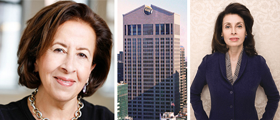 From left: Hutham Olayan, the Sony Building at 550 Madison Avenue and CBRE's Mary Ann Tighe