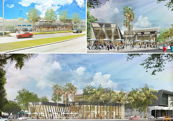 Clockwise from left: Renderings of 5887 Sunset Drive and 5958 South Dixie Highway