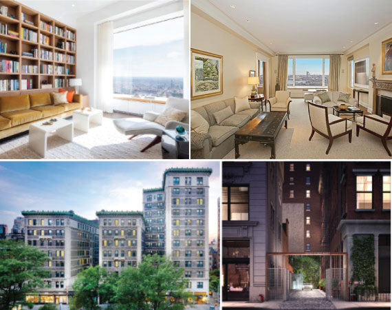 Clockwise: 432 Park Avenue 38A, 10 Gracie Square 11/12F, 235 West 75th Street and 1 Great Jones Aly