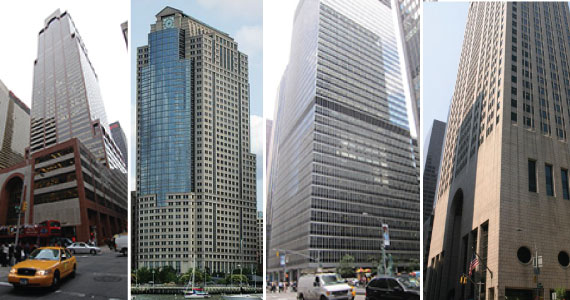 From left: 787 Seventh Avenue in Midtown, 388 Greenwich Street in Tribeca, 1285 Sixth Avenue in Midtown and the Sony Building at 550 Madison Avenue in Midtown