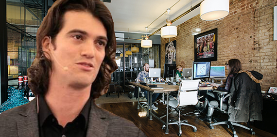 Adam Neumann and a WeWork space in Chelsea (Credit: WeWork)