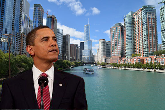 Obama and the Chicago skyline