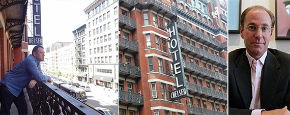 <em>From left: Tenant Artie Nash, the Hotel Chelsea and Richard Born (credit: the Dylan Thomas Society)</em>