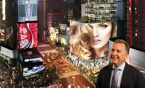 Rendering of 20 Times Square (rendering by ArX Solutions) (inset: Steve Witkoff)