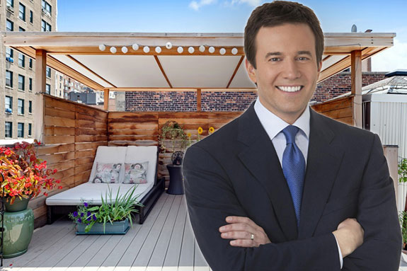 The roof garden of the apartment and Jeff Glor (credit: CBS).