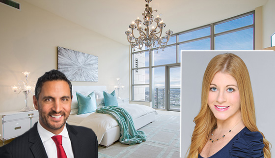 Inside a unit at the Carlyle Residences, and, from left: Mauricio Umansky of the Agency and Samantha Sax of Elad Group