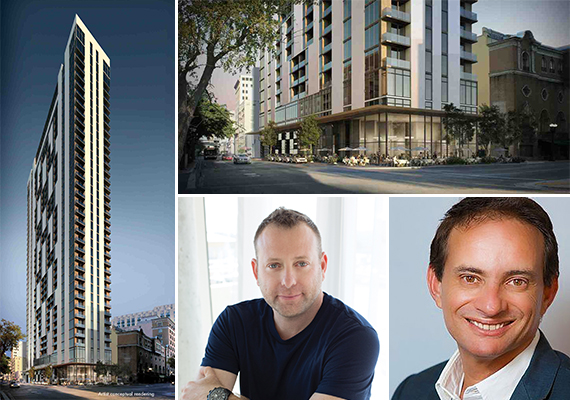 Clockwise from left: Renderings of Cendro and the retail condo, Gil Blutrich and Shai Ben Ami