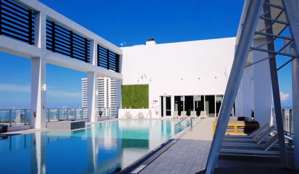 The rooftop pool deck at Centro, a 40-story condominium in downtown Miami.