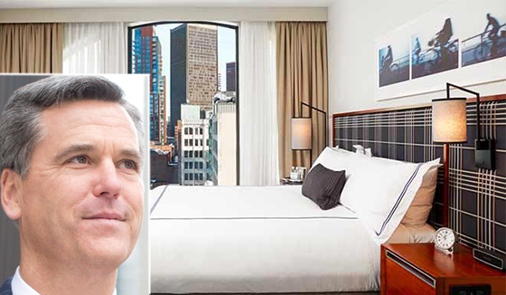 A room at the Godfrey Hotel in Boston and hotelier John Rutledge