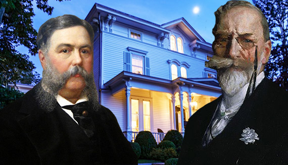 Portraits of Chester A. Arthur, William Merritt Chase and Arthur's former estate at 20 Union Street in Sag Harbor