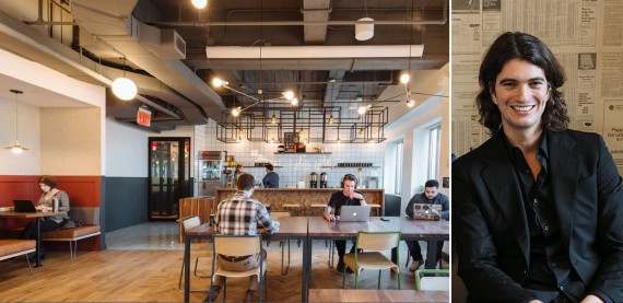 WeWork space in Brooklyn Heights (credit: WeWork) and Adam Neumann