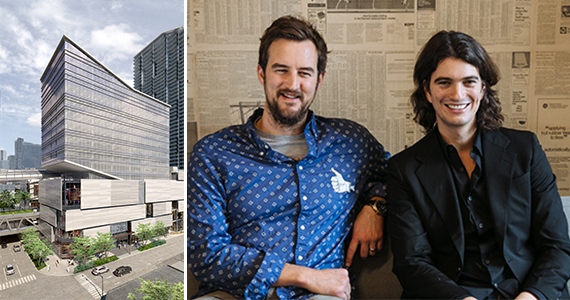A rendering of Two Brickell City Centre and WeWork’s Miguel McKelvey and Adam Neumann