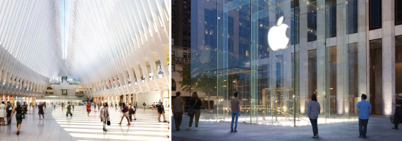 The Oculus at the World Trade Center and the Apple Store at 767 Fifth Avenue