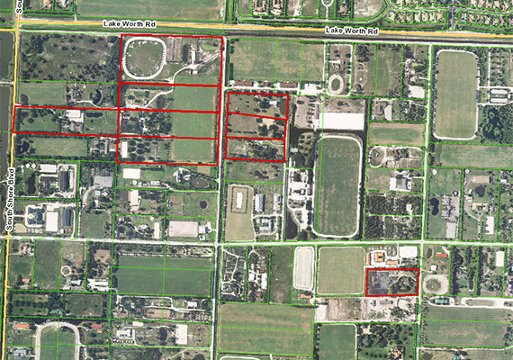 Aerial view of Malone's holdings, outlined in red