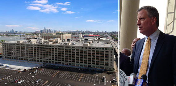 Liberty View Industrial Plaza in Sunset Park and Mayor Bill de Blasio