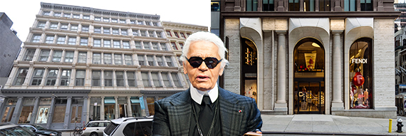 From left: 93-99 Greene Street, Karl Lagerfeld and Fendi's Midtown store at 598 Madison Avenue (credit: Jenel Management)