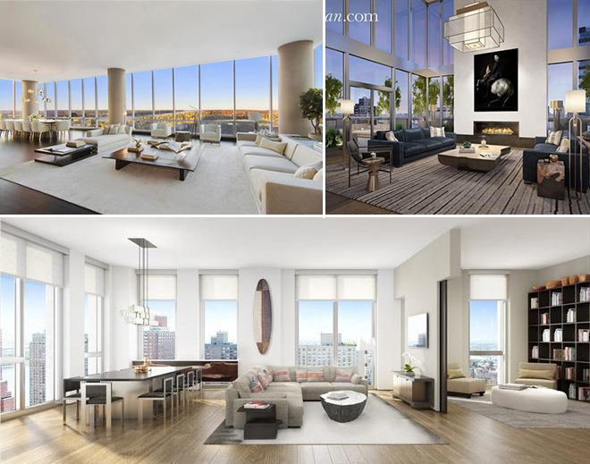 From clockwise: One57 at 157 West 57th Street and 360 East 89th Street (Penthouse and Apt. 32A)