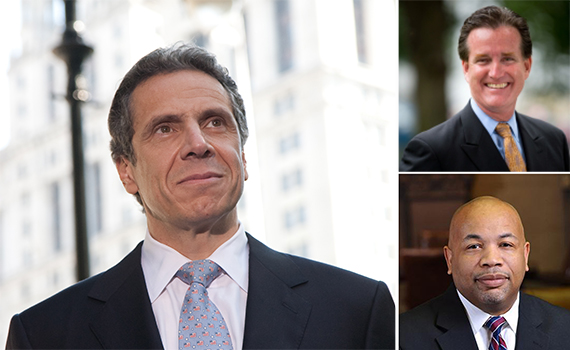 Clockwise from left: Andrew Cuomo, John Flanagan and Carl Heastie