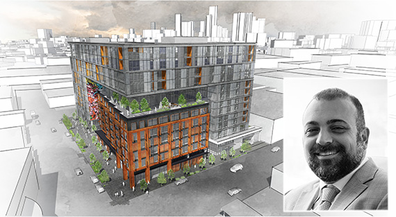 Rendering of the project at 527 South Colyton Street and Bolour CEO Mark Bolour (Credit: Bolour Associates)