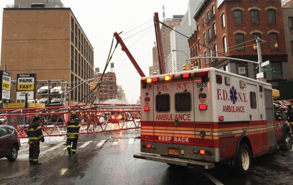 The collapsed crane on Worth Street in Tribeca (credit: FDNY)
