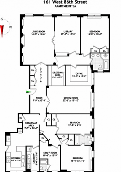 The floor plan for Unit 5A, right below Sorkin's pad (Credit: StreetEasy)