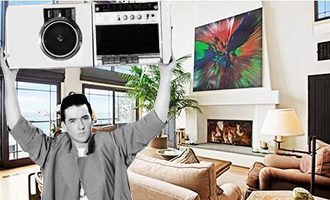 John Cusack from "Say Anything" and the inside of his home on Malibu Road (via 20th Century Fox and Realtor.com)