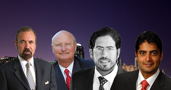 Jorge Perez, Ezra Katz, David Martin and Nitin Motwani and the Miami skyline (Credit: Daniel Reichert)