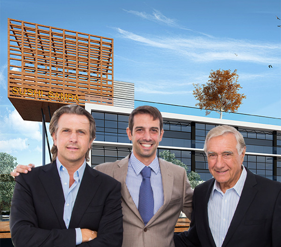 A rendering of Sushi Samba and the Melo Group's Carlos, Martin and Jose Melo