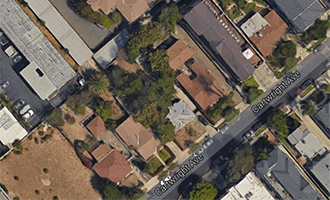 Aerial view of the four properties at 5314 to 5334 Cartwright Avenue
