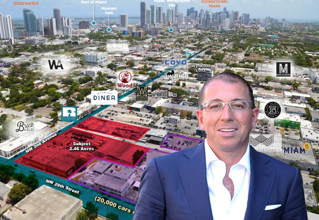 Outlined in red is the development site for sale, and in purple where Thor Equities proposed a mixed-use apartment building. Inset: Joseph Sitt