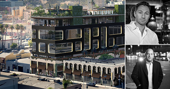 Rendering of the Hollywood hotel, Jesse Strauss (top right) and Noah Tepperberg (bottom right)