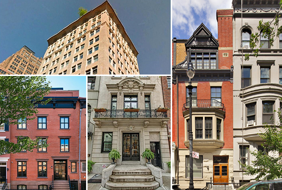 Clockwise from left: 245 Seventh Avenue, 61 West 69th Street, 58 East 66th Street and 336 West 12th Street
