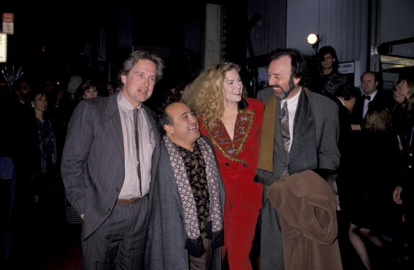 Michael Douglas, Danny Devito, Kathleen Turner, and James L. Brooks at the "War of the Roses" premiere (Photo by Ron Galella/WireImage)