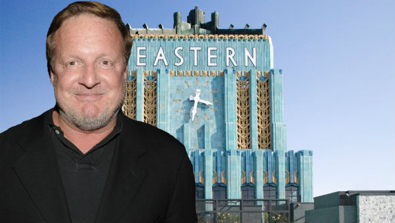 Ron Burkle and the Eastern Columbia building at 849 South Broadway (Credit: Getty, Historic Resources Group)