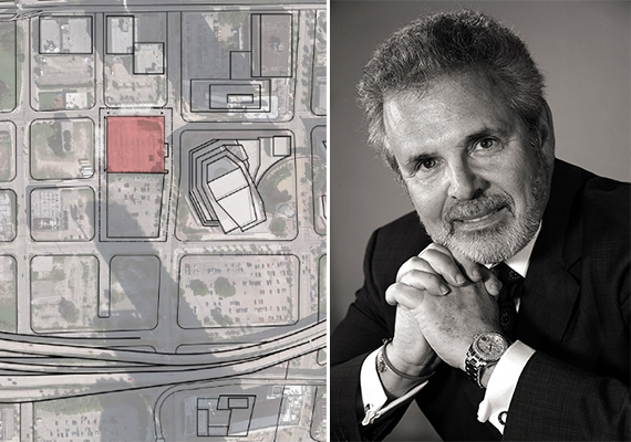 Miami-Dade County School Board's parcel outlined in red, and developer Russell Galbut