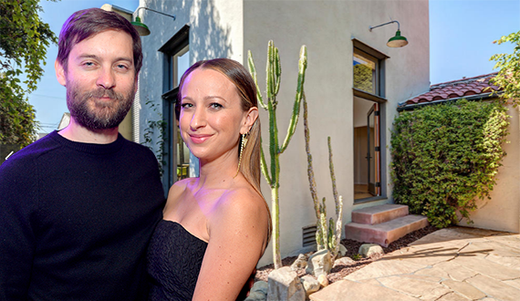 Tobey Maguire, Jennifer Meyer and their home at 903 Princeton Street (Credit: Getty, Trulia)