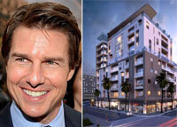 Tom Cruise and a rendering of the Clearwater building (Image credit: Georges Biard)
