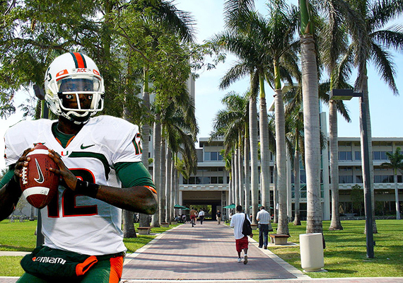 The University of Miami and a UM football player (Credit: Michael Tipton)