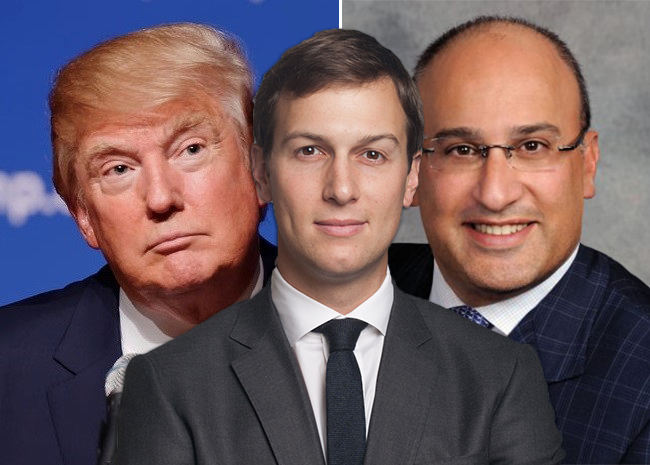 From left: Donald Trump, Jared Kushner and Aryeh Bourkoff