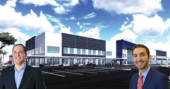 Rendering of the KLX facility. Inset: Dan Marcus of Flagler Global Logistics, and Matthew Cheezem of JLL